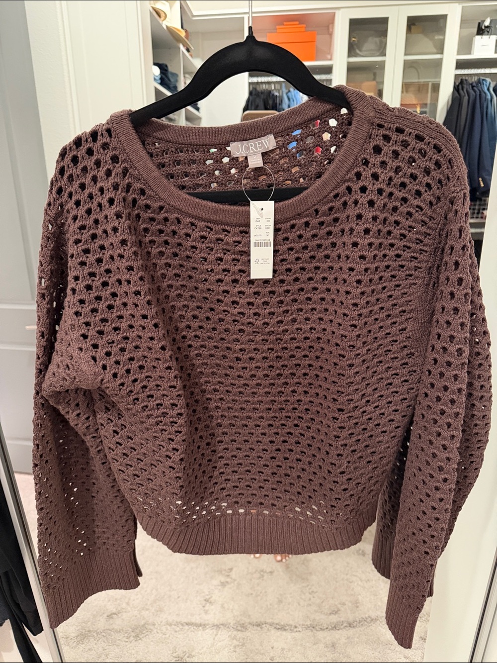 J. Crew Open-Knit Crewneck Sweater in Chocolate